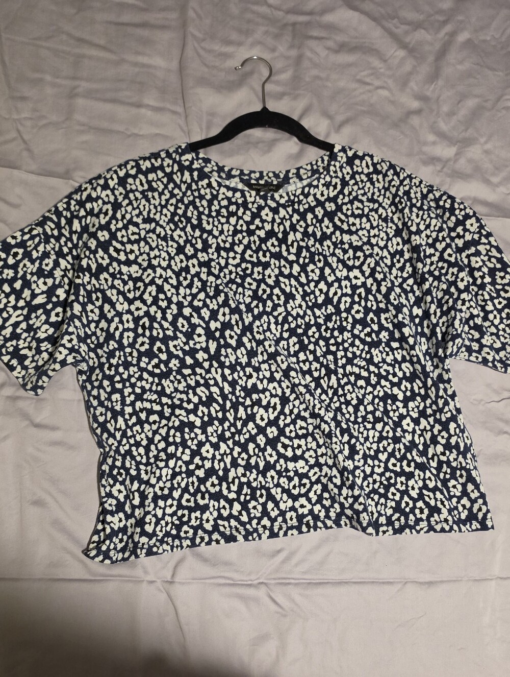 Banana Republic Navy and White Leopard-Print Short-Sleeve Top